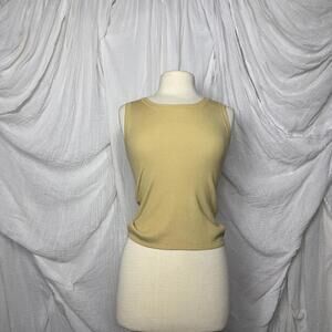Vintage Indie Boho Minimalist Finity Petite Gold Rayon Blend Sleeveless Top PM